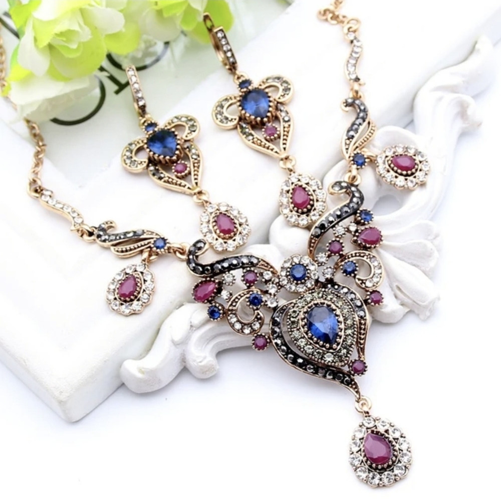 Turkish Vintage Loking JewelrySet for Women,NEW,2Pcs,Ancient,Wedding, Bridal Set - Picture 16 of 17